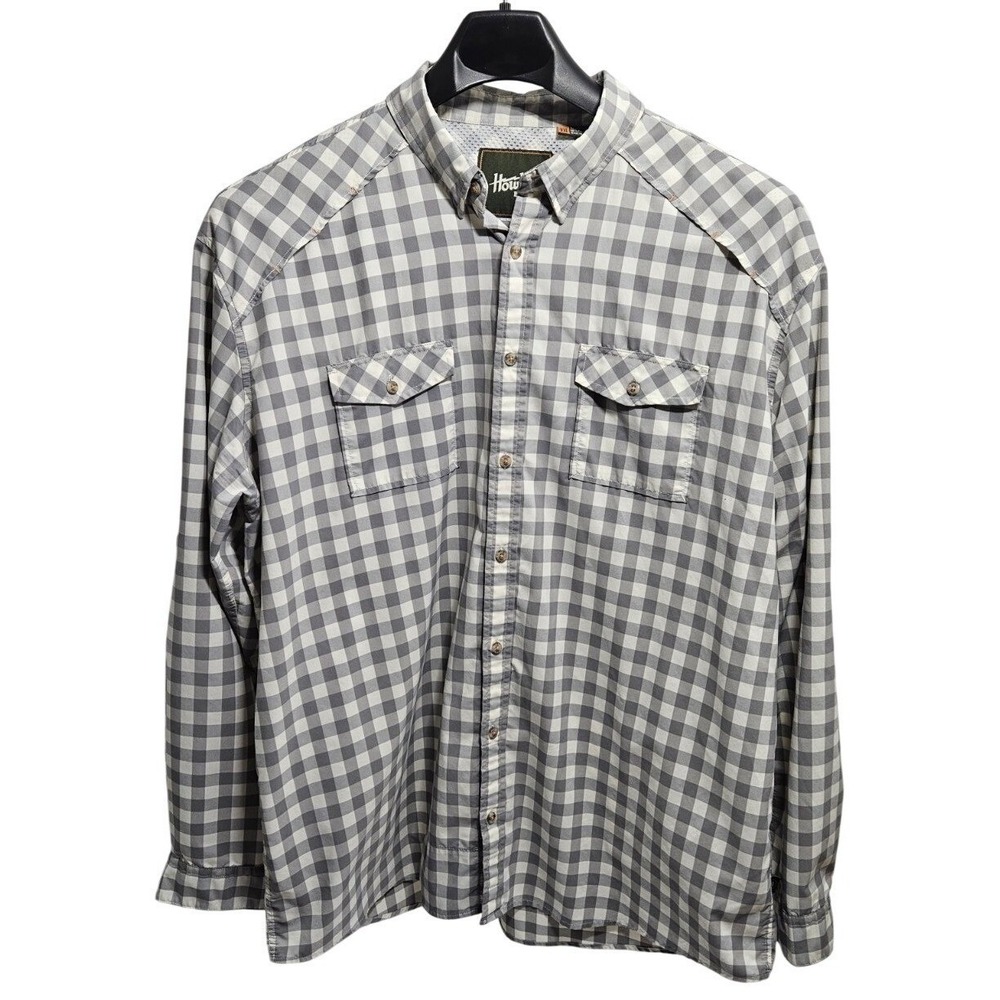 Howler Brothers Mens XXL Grey Gingham Vented Long Sleeve Fishing Shirt Tech Wear